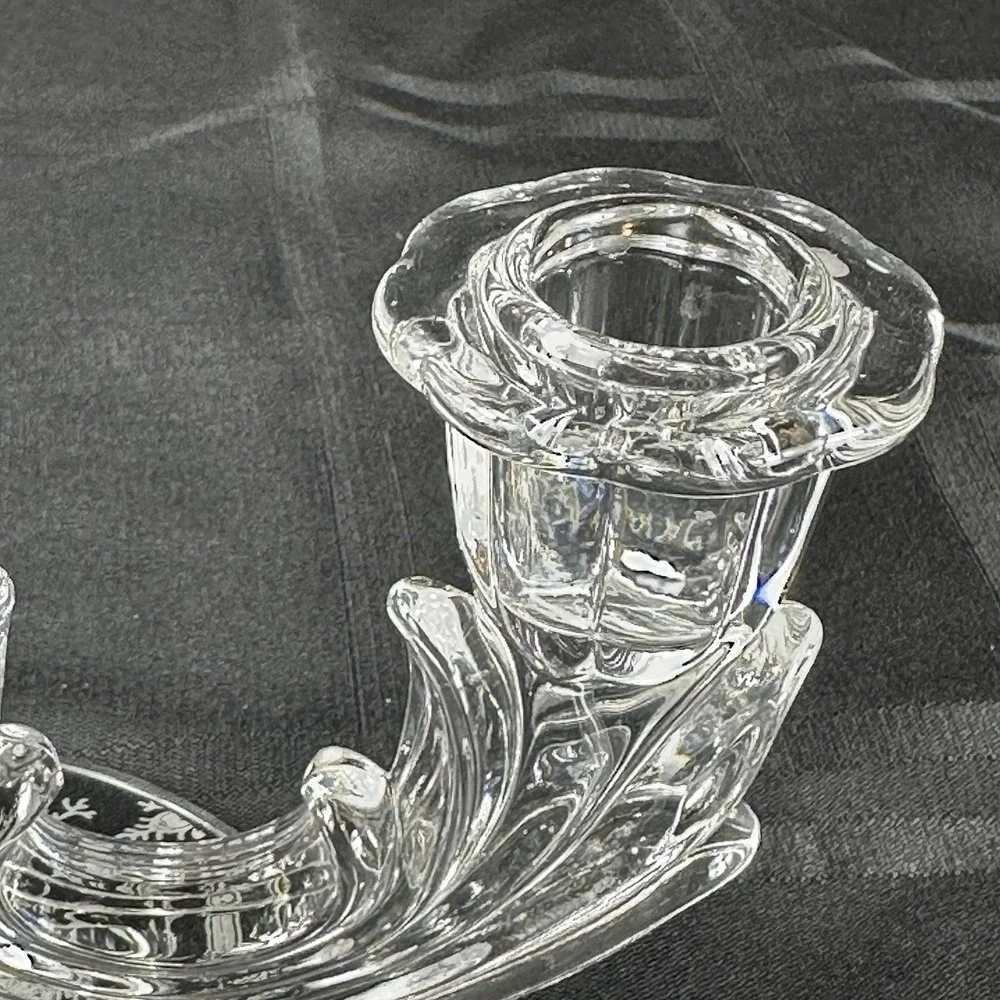 Vintage Crystal Fostoria Baroque‎ Double Candle Sticks Chintz Etched Pattern